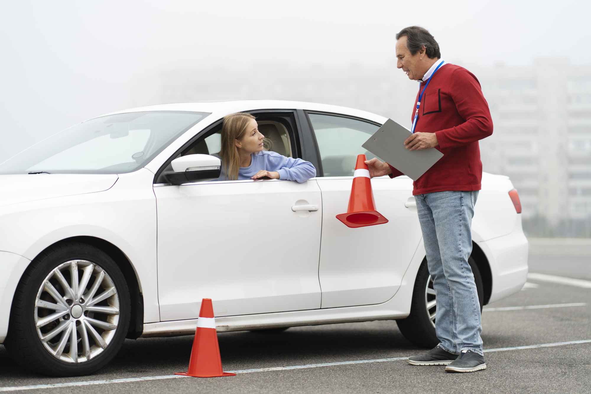 Car driving on the open road during a structured lesson
